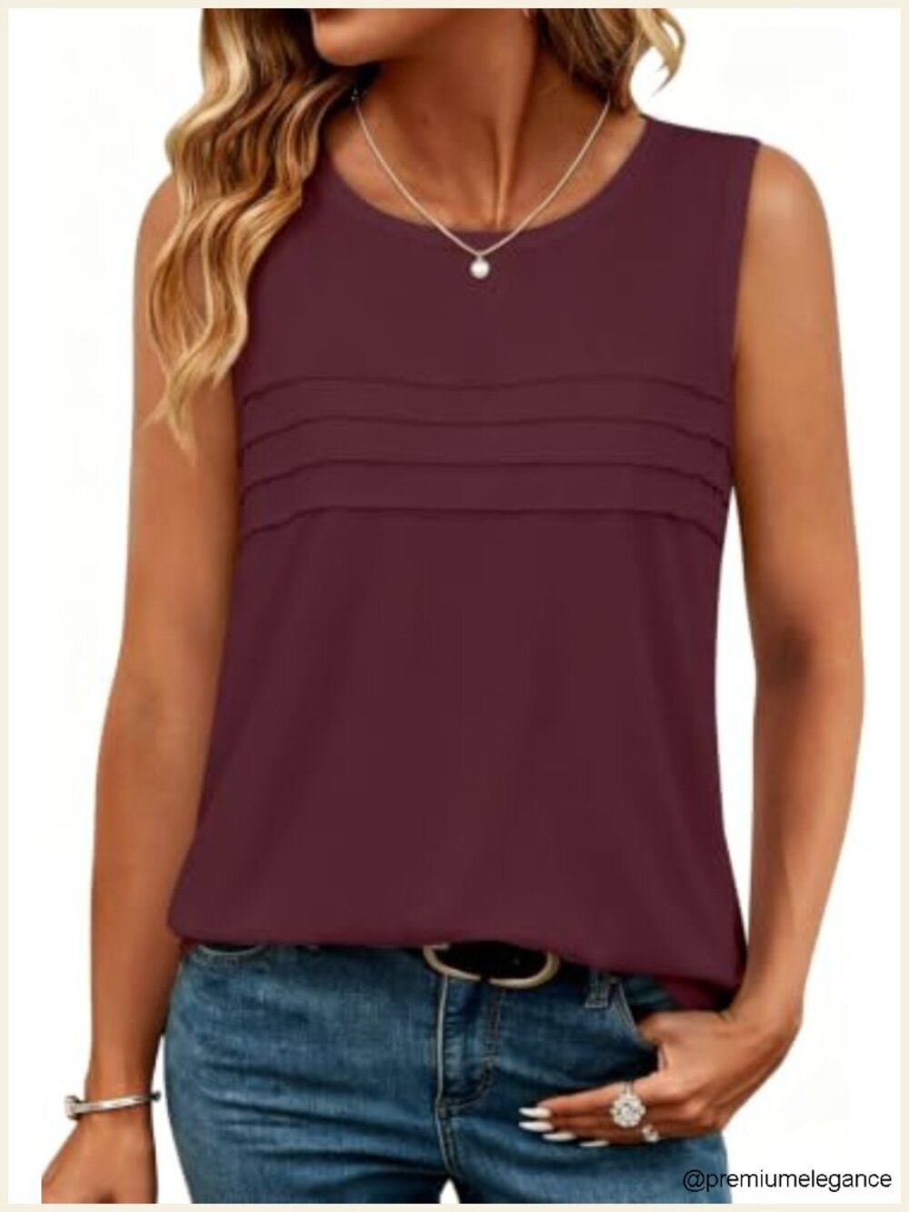 Womens Sleeveless Pleated Tank Top Loose Fit Tunic Summer Blouse